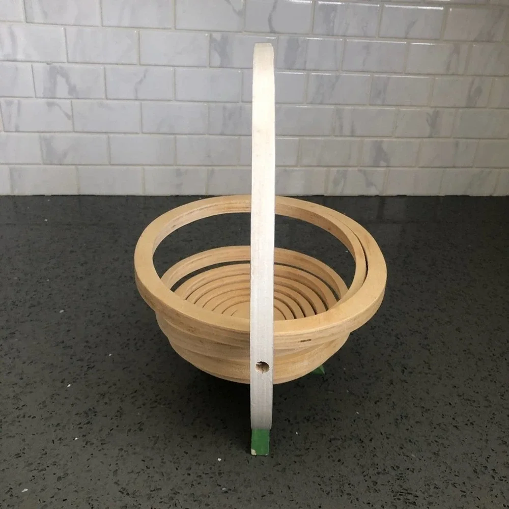 Vintage Collapsible Wood Goose Fruit Basket Spiral Folding Trivet Kitchen Decor